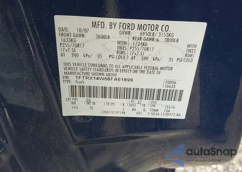 2008 Ford F150 из США, поврежденный, VIN 1FTRX14W68FA61899